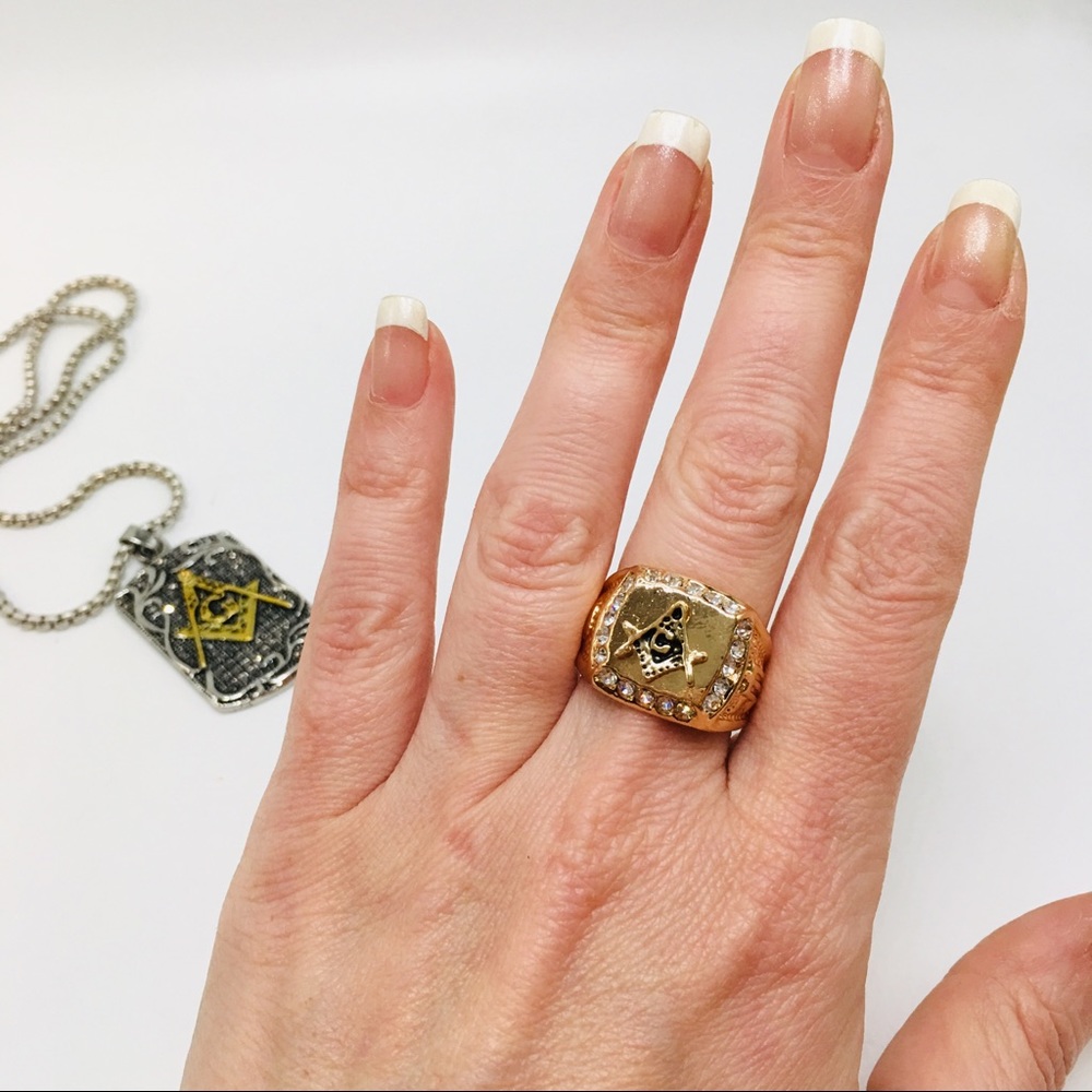 Gold freemason ring masonic signet steel plated - Picture 2 of 8